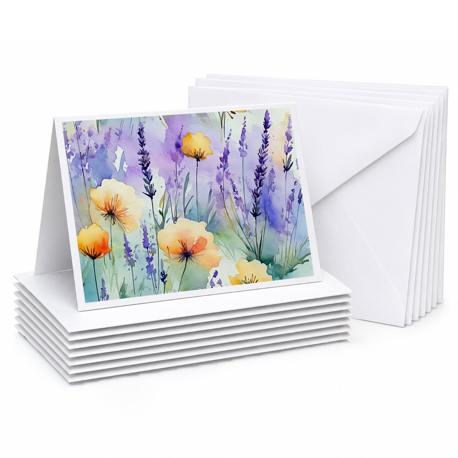Lavender in Watercolor Greeting Cards Pack of 8 Blank Cards with Envelopes Whimsical A7 Size 5x7