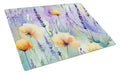 Lavender in Watercolor Cutting Board Tempered Glass Kitchen Cutting Surface, Heat Resistant Chopping, Non-Slip Feet, Food Prep & Serving