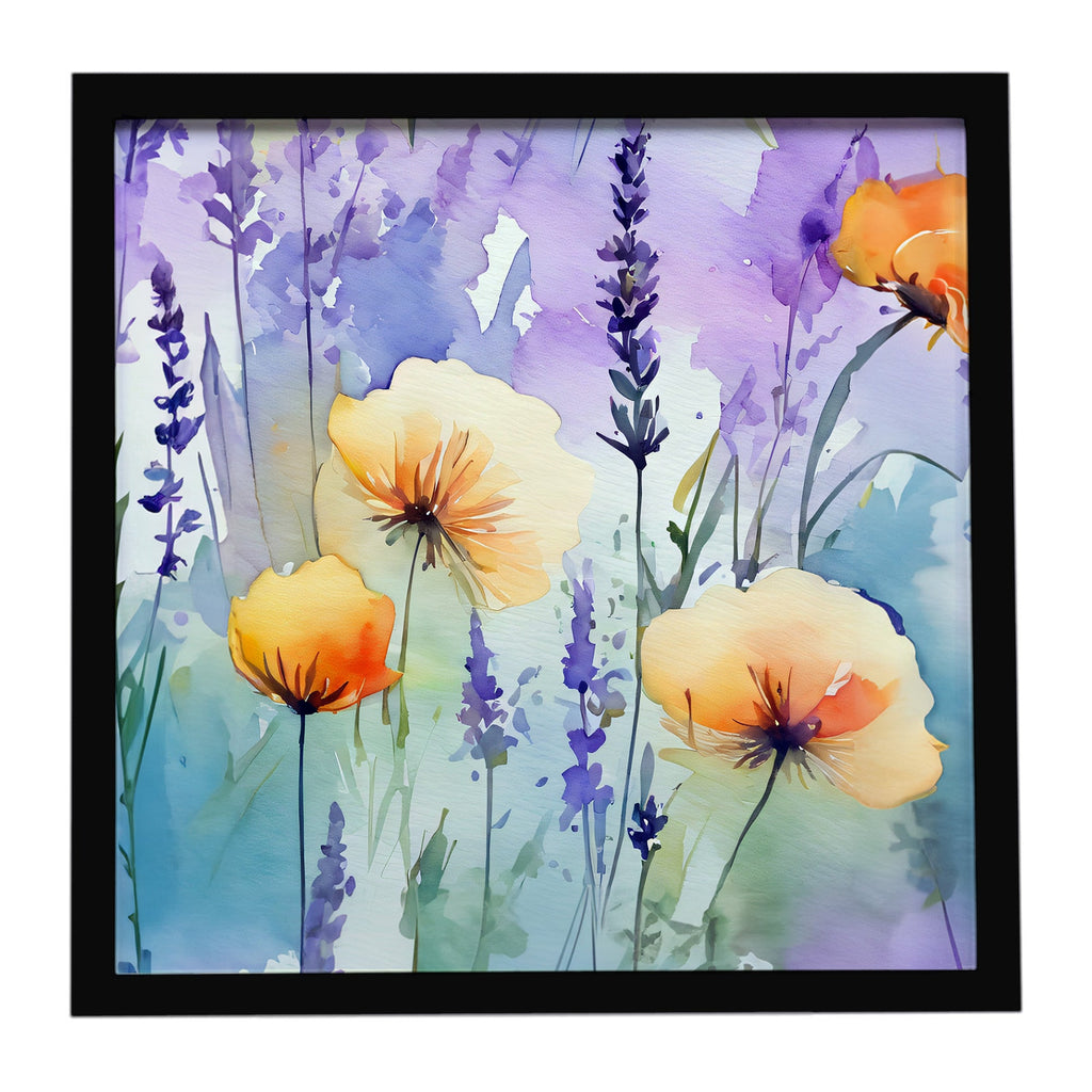 Lavender in Watercolor Framed Metal Print Bathroom, Kitchen, Office, Home Decor Wall Art Ready to Hang, Square, 8X8