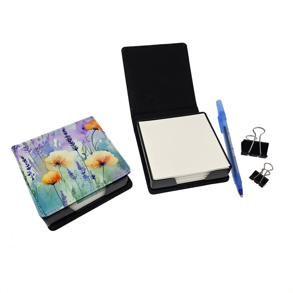 Lavender in Watercolor PU Leather Note Paper Holder with Artist-Designed Cover, Desk Accessory, Office Gift