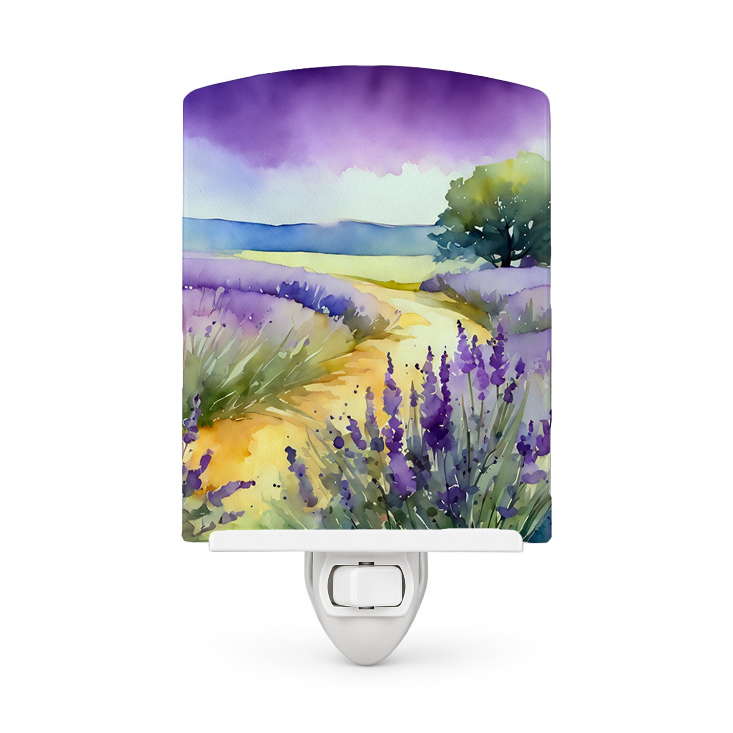 Lavender in Watercolor Ceramic Night Light Compact, UL-Certified, Ideal for Bedroom, Bathroom, Nursery, Hallway, Kitchen, 6x4x3, Multicolor