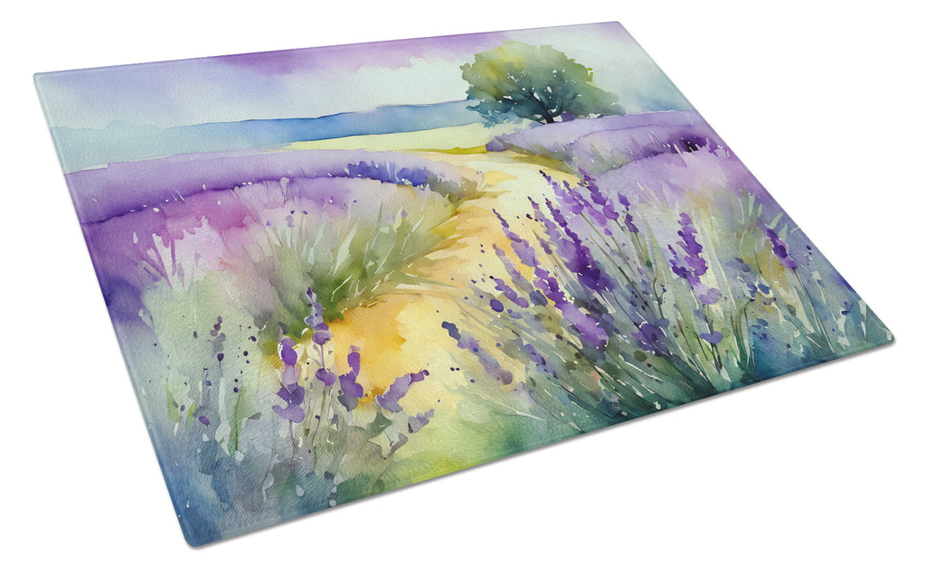 Lavender in Watercolor Cutting Board Tempered Glass Kitchen Cutting Surface, Heat Resistant Chopping, Non-Slip Feet, Food Prep & Serving