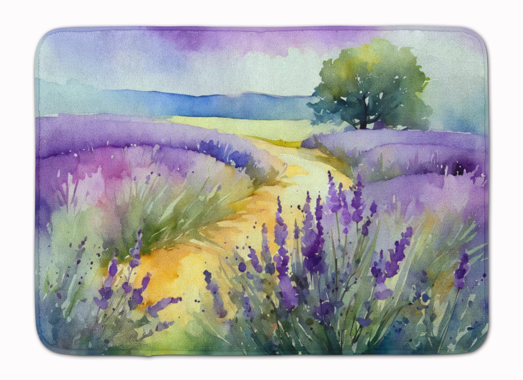 Lavender in Watercolor Memory Foam Kitchen Mat Machine Washable Anti-Fatigue Cushion Comfort Bath or Kitchen Rug