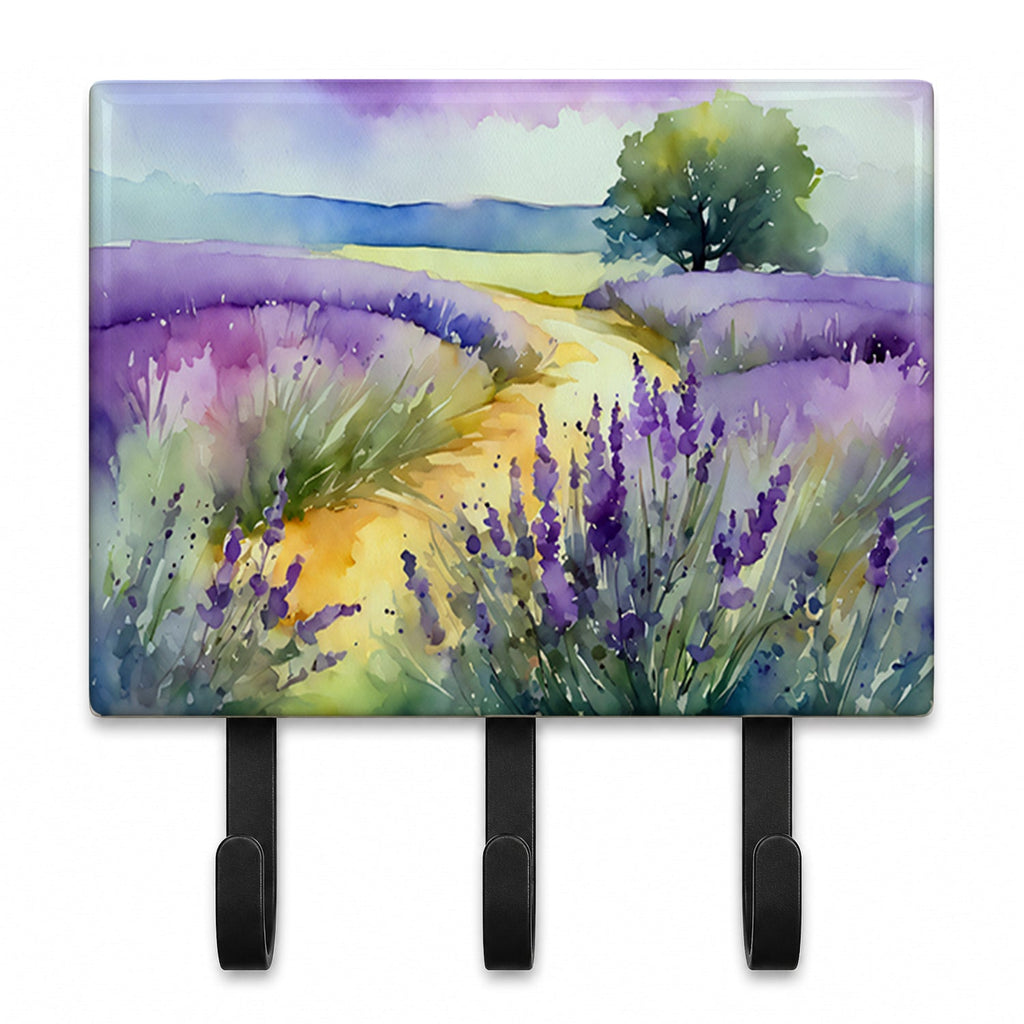 Lavender in Watercolor Leash or Key Holder Wall Hooks, Coat Rack Wall Mount, for Hanging Keys, Towels, Aprons, Leashes