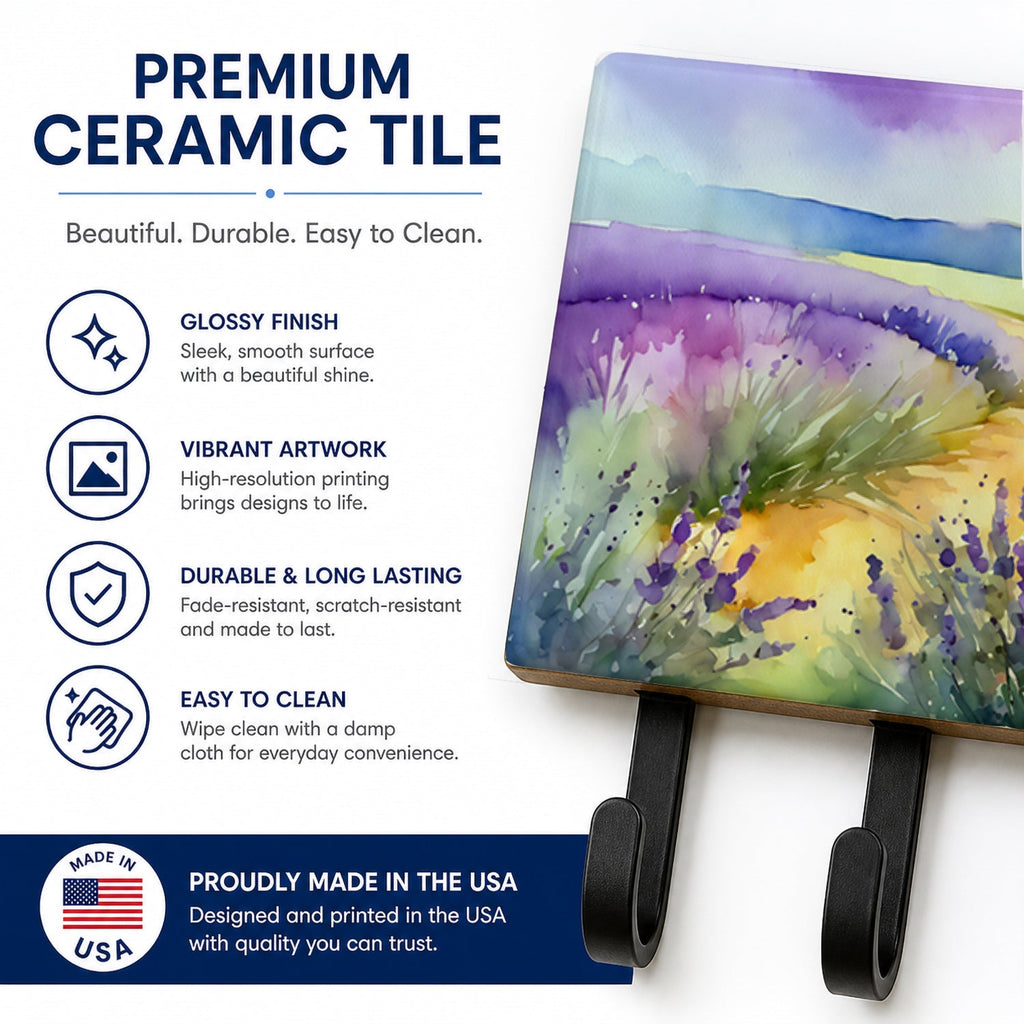 Lavender in Watercolor Leash or Key Holder Wall Hooks, Coat Rack Wall Mount, for Hanging Keys, Towels, Aprons, Leashes