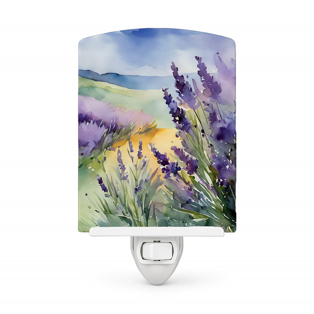 Lavender in Watercolor Ceramic Night Light Compact, UL-Certified, Ideal for Bedroom, Bathroom, Nursery, Hallway, Kitchen, 6x4x3, Multicolor