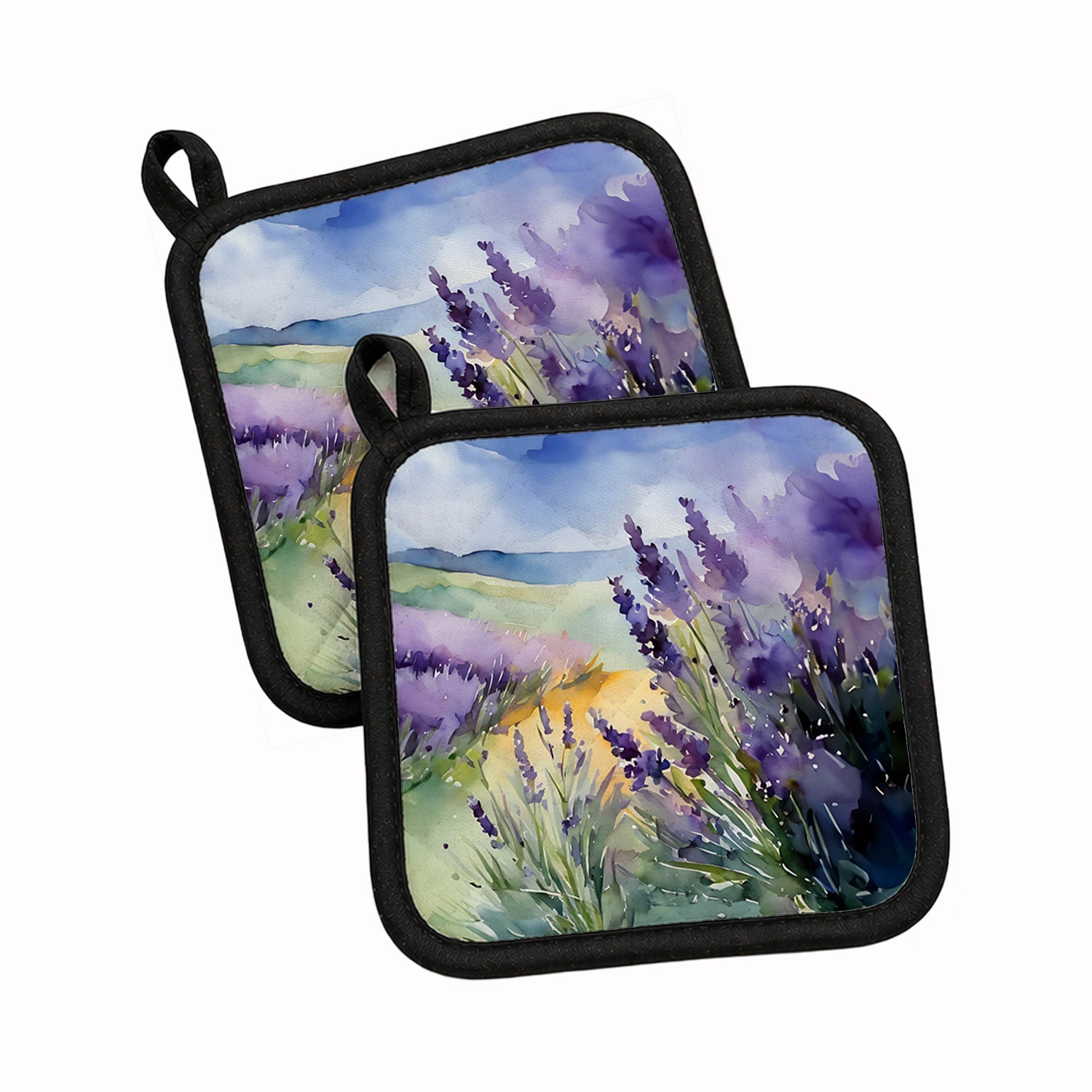 Lavender in Watercolor Pot Holder Set of 2 Heat Resistant Quilted Hot Pads 7.5 x 7.5 Inch, Insulated Kitchen Trivets for Cooking & Baking