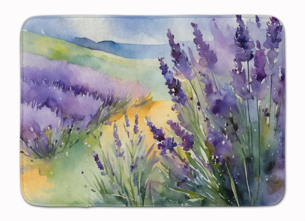 Lavender in Watercolor Memory Foam Kitchen Mat Machine Washable Anti-Fatigue Cushion Comfort Bath or Kitchen Rug