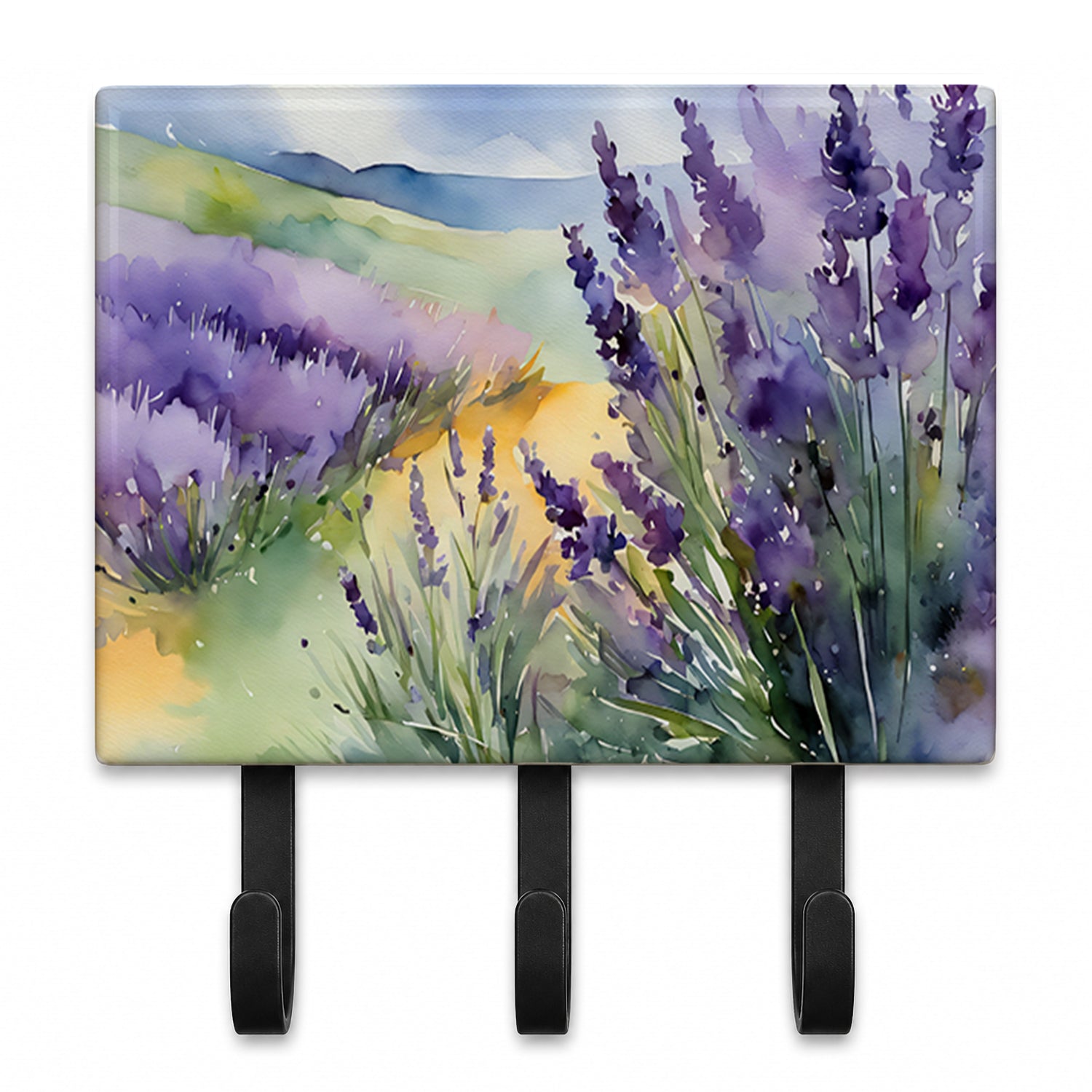 Lavender in Watercolor Leash or Key Holder Wall Hooks, Coat Rack Wall Mount, for Hanging Keys, Towels, Aprons, Leashes