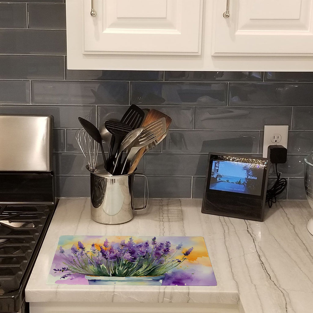 Lavender in Watercolor Cutting Board Tempered Glass Kitchen Cutting Surface, Heat Resistant Chopping, Non-Slip Feet, Food Prep & Serving