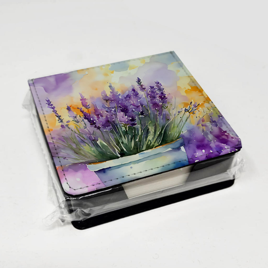 Lavender in Watercolor PU Leather Note Paper Holder with Artist-Designed Cover, Desk Accessory, Office Gift