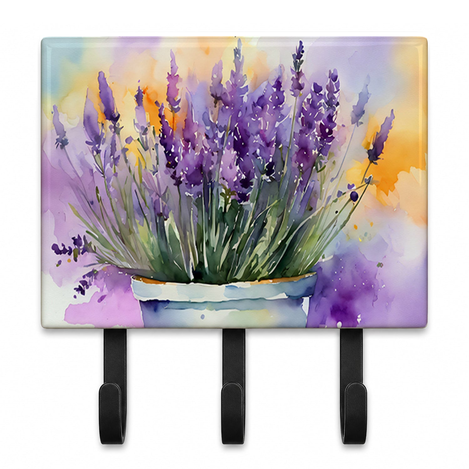 Lavender in Watercolor Leash or Key Holder Wall Hooks, Coat Rack Wall Mount, for Hanging Keys, Towels, Aprons, Leashes