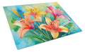 Lilies in Watercolor Cutting Board Tempered Glass Kitchen Cutting Surface, Heat Resistant Chopping, Non-Slip Feet, Food Prep & Serving