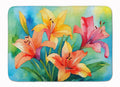Lilies in Watercolor Memory Foam Kitchen Mat Machine Washable Anti-Fatigue Cushion Comfort Bath or Kitchen Rug
