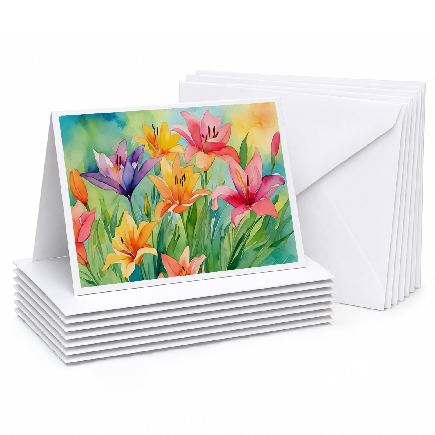 Lilies in Watercolor Greeting Cards Pack of 8 Blank Cards with Envelopes Whimsical A7 Size 5x7