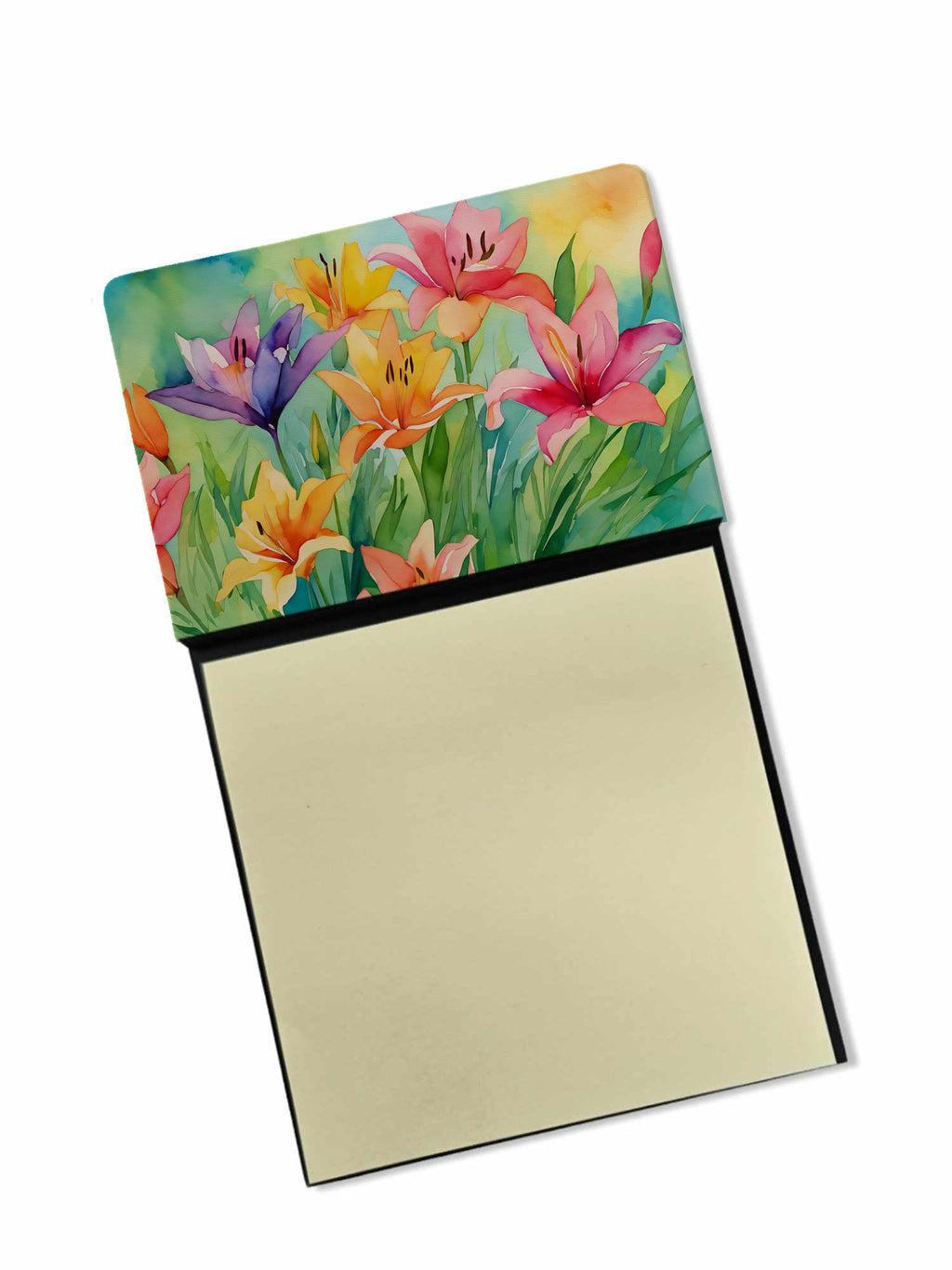 Lilies in Watercolor Watercolor Sticky Note Holder Refillable Dispenser Desk Accessory 3x3 Pad Gift