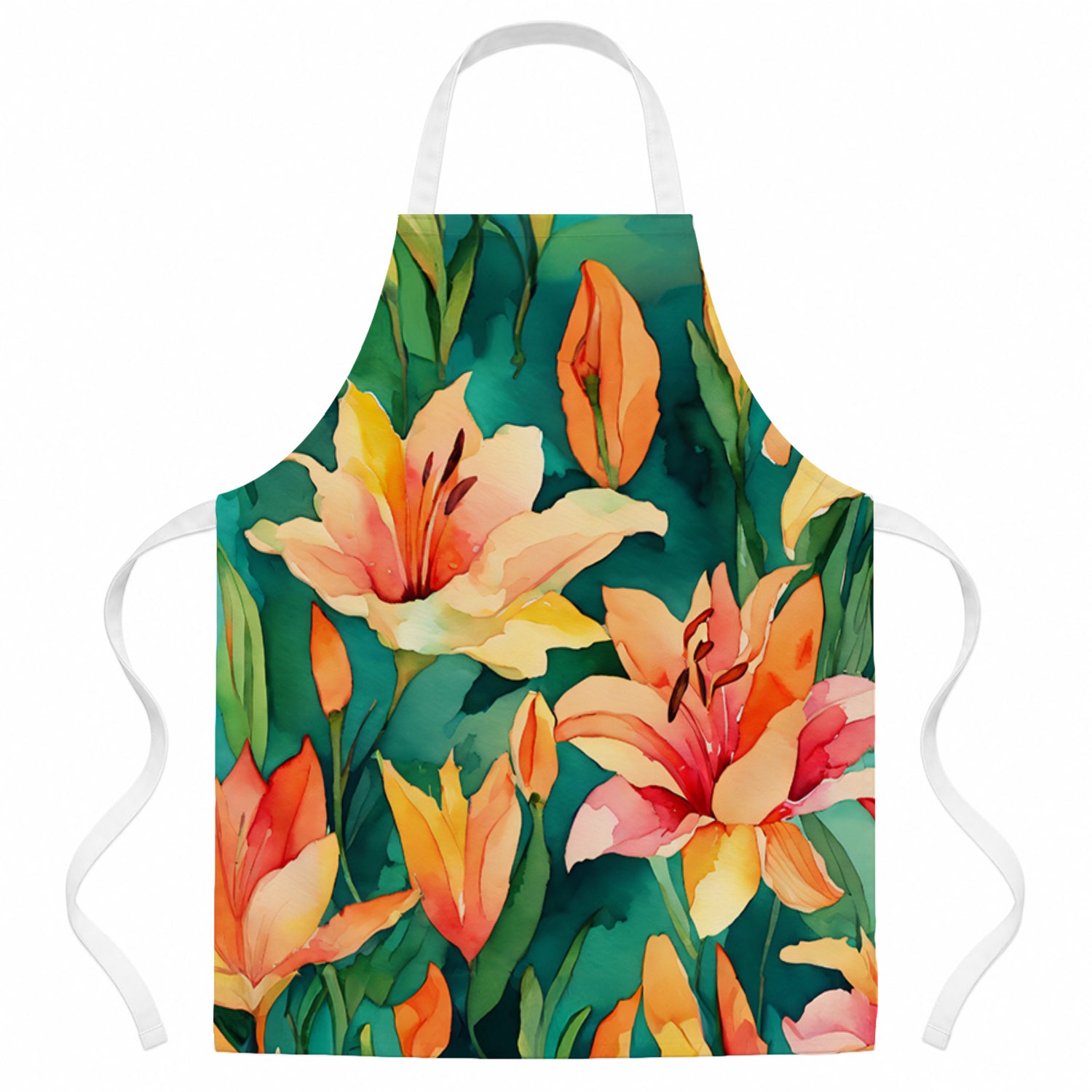 Lilies in Watercolor Apron Cooking Kitchen Server Baking Crafts Gardening for Adult Women Men, Unisex, Large, Multicolor
