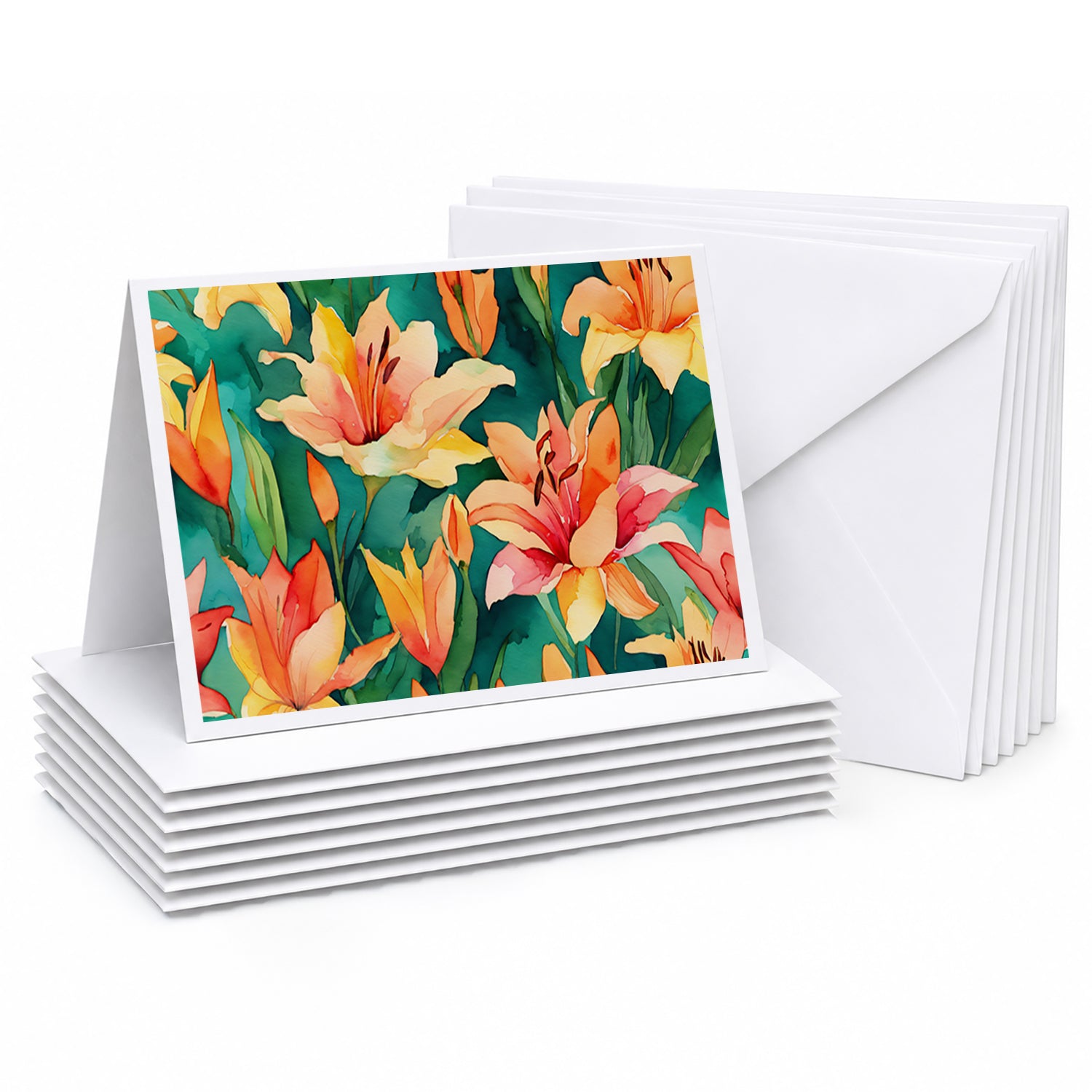 Lilies in Watercolor Greeting Cards Pack of 8 Blank Cards with Envelopes Whimsical A7 Size 5x7
