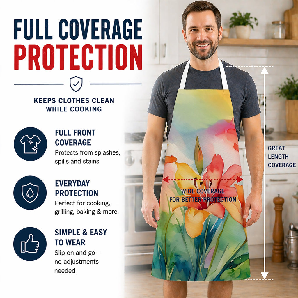 Lilies in Watercolor Apron Cooking Kitchen Server Baking Crafts Gardening for Adult Women Men, Unisex, Large, Multicolor