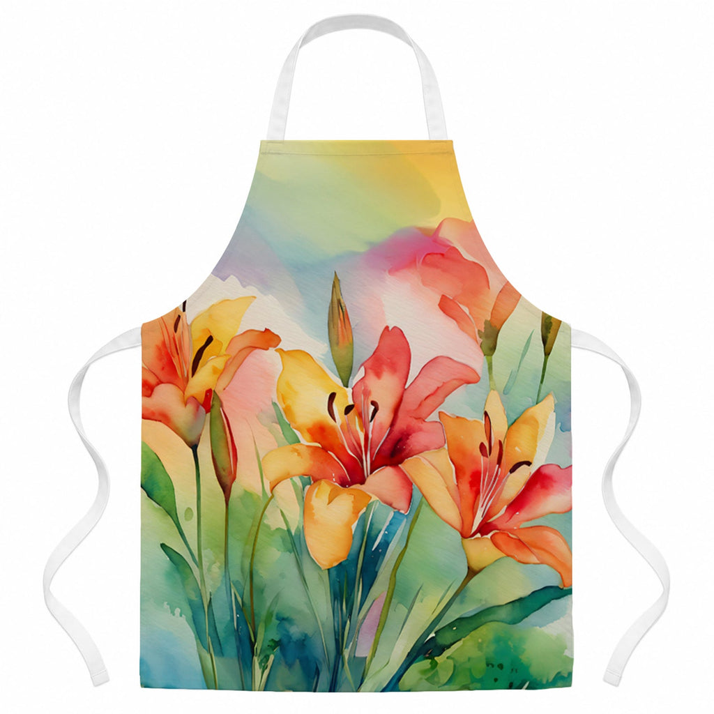 Lilies in Watercolor Apron Cooking Kitchen Server Baking Crafts Gardening for Adult Women Men, Unisex, Large, Multicolor