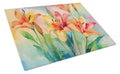 Lilies in Watercolor Cutting Board Tempered Glass Kitchen Cutting Surface, Heat Resistant Chopping, Non-Slip Feet, Food Prep & Serving