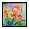 Lilies in Watercolor Framed Metal Print Bathroom, Kitchen, Office, Home Decor Wall Art Ready to Hang, Square, 8X8