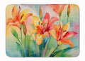 Lilies in Watercolor Memory Foam Kitchen Mat Machine Washable Anti-Fatigue Cushion Comfort Bath or Kitchen Rug