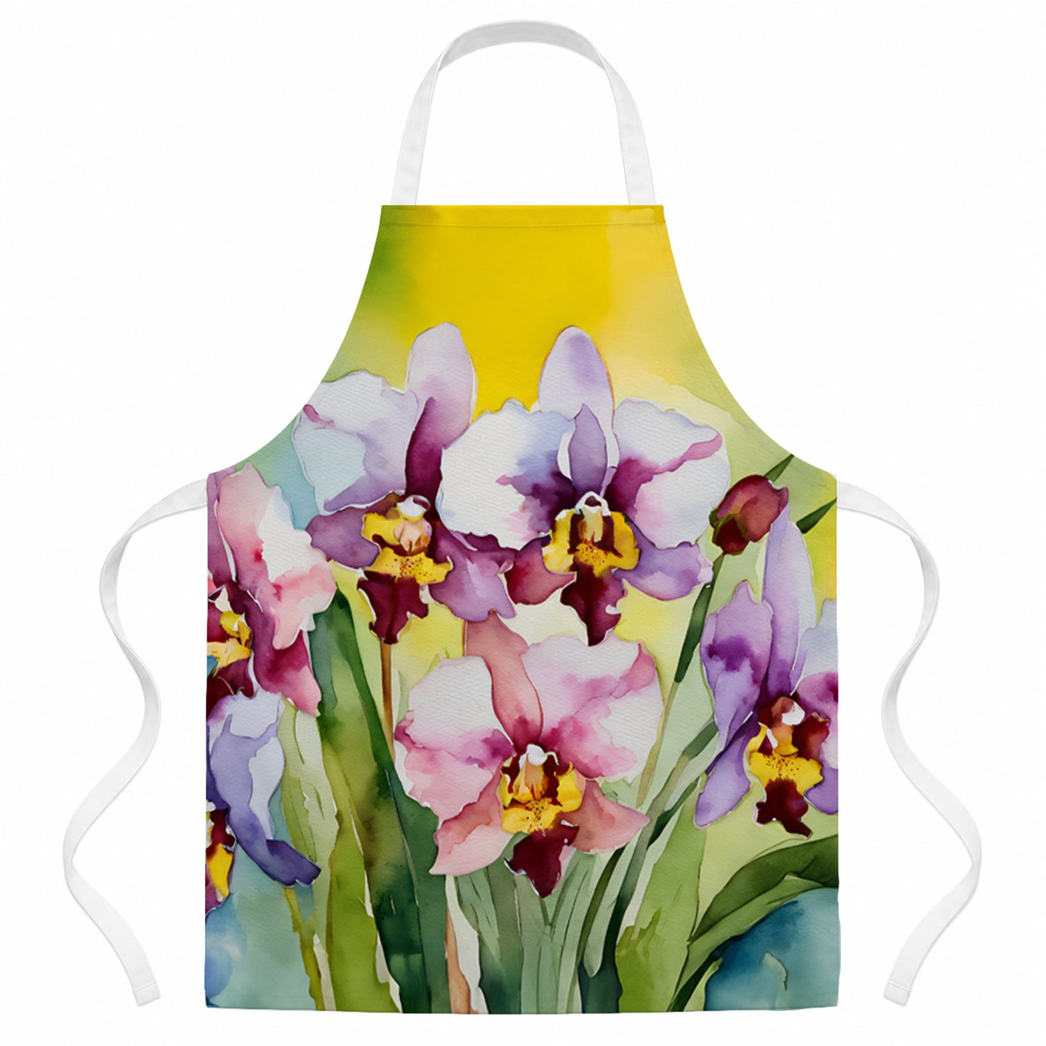 Orchids in Watercolor Apron Cooking Kitchen Server Baking Crafts Gardening for Adult Women Men, Unisex, Large, Multicolor