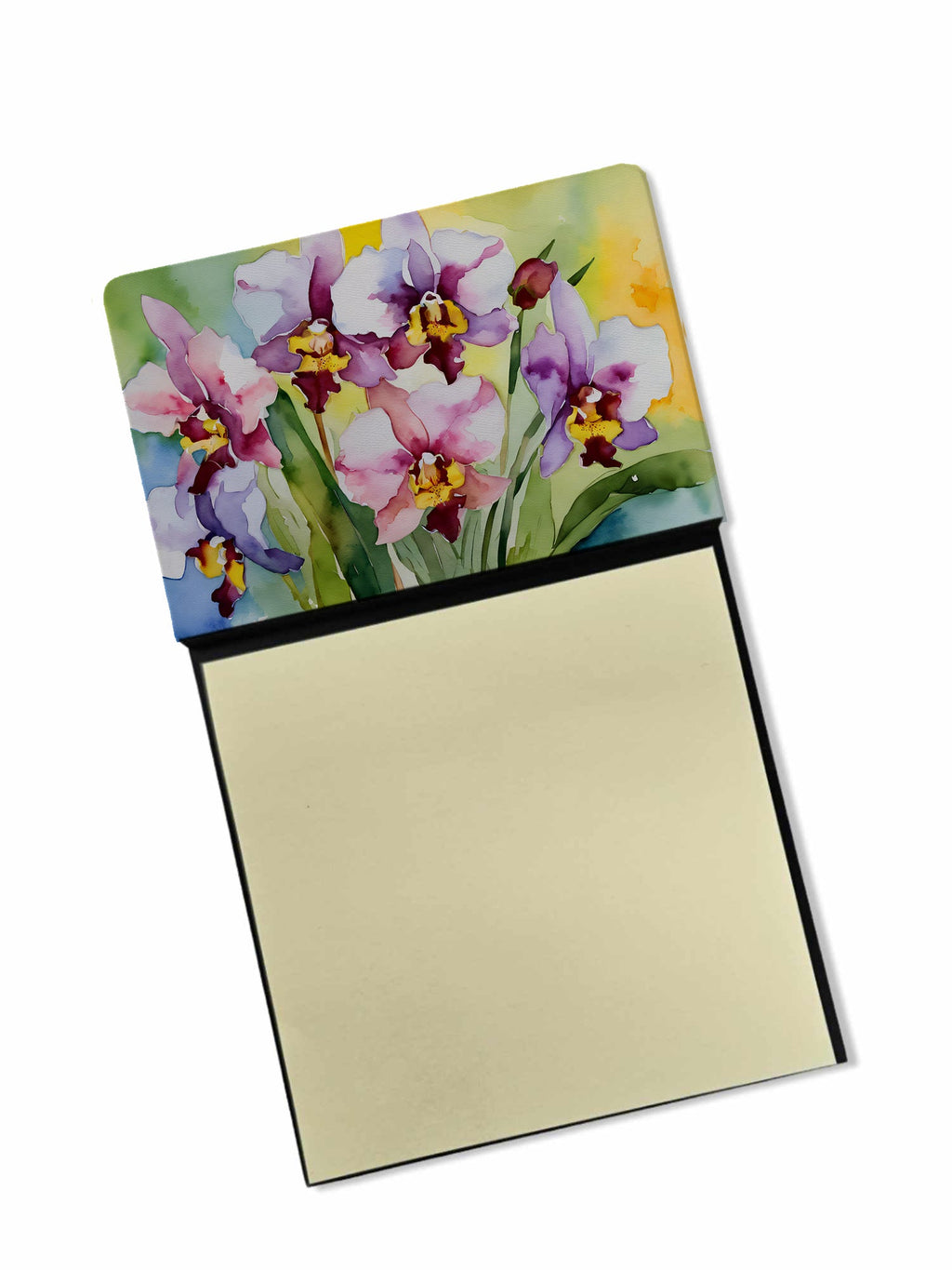 Orchids in Watercolor Watercolor Sticky Note Holder Refillable Dispenser Desk Accessory 3x3 Pad Gift