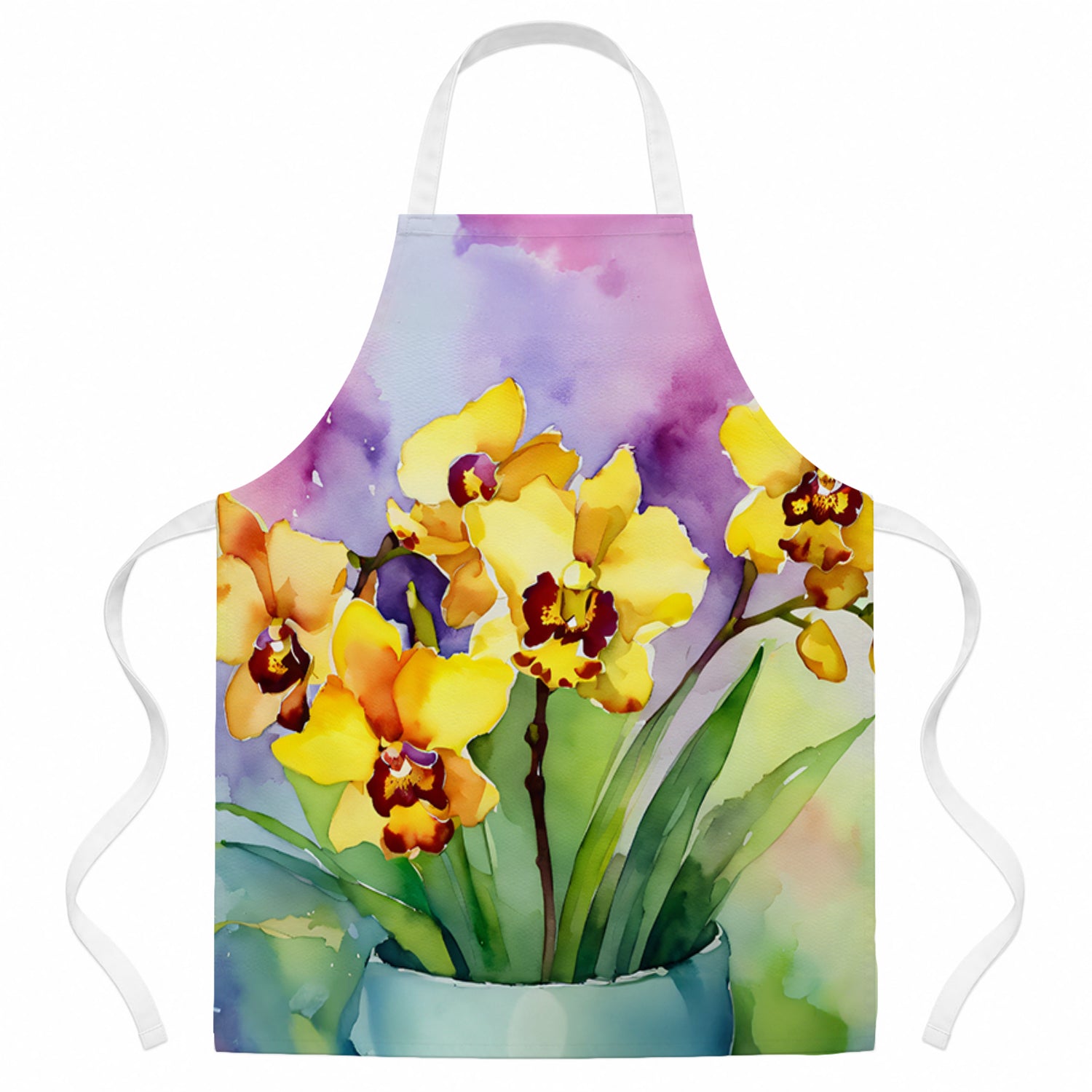 Orchids in Watercolor Apron Cooking Kitchen Server Baking Crafts Gardening for Adult Women Men, Unisex, Large, Multicolor