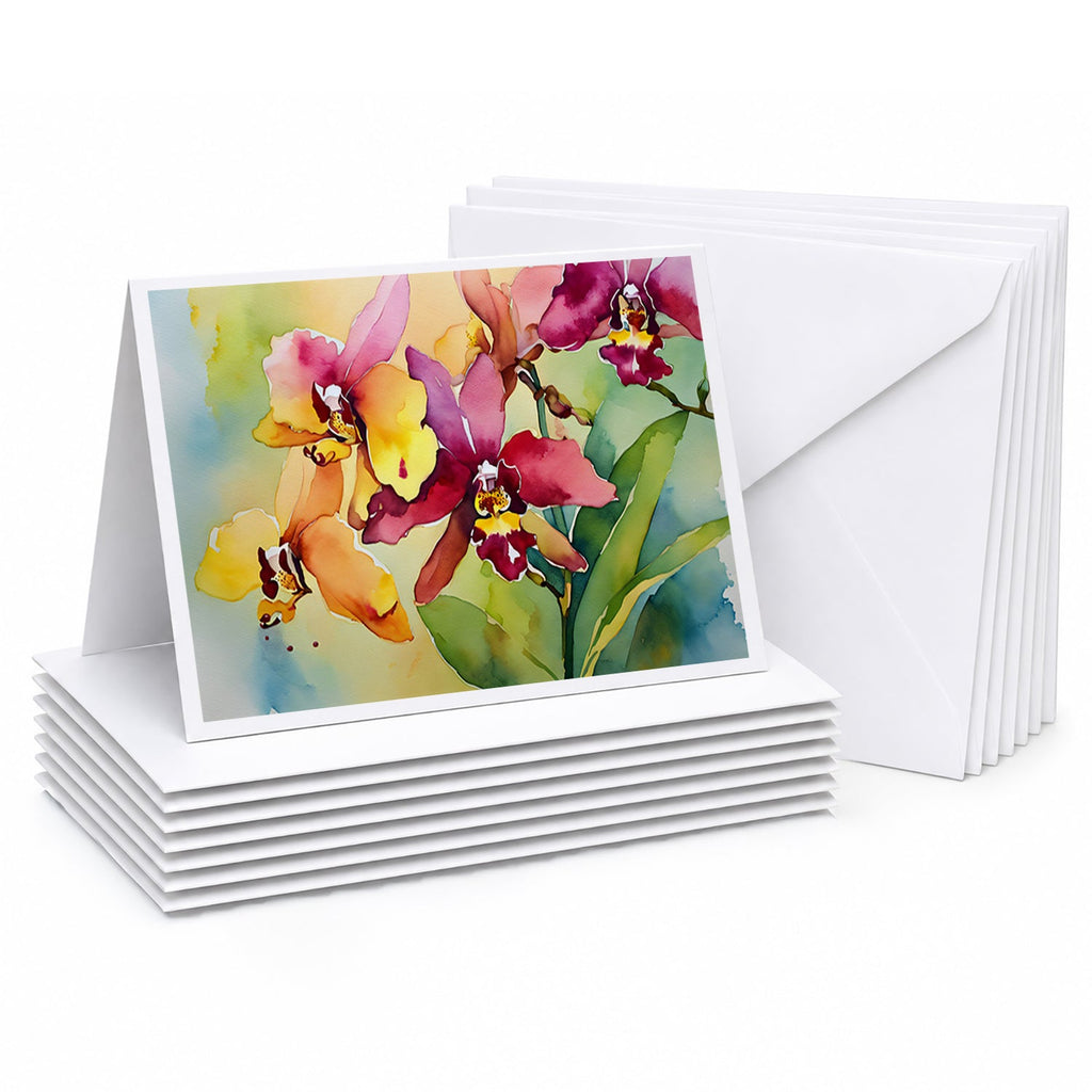 Orchids in Watercolor Greeting Cards Pack of 8 Blank Cards with Envelopes Whimsical A7 Size 5x7