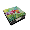Orchids in Watercolor PU Leather Note Paper Holder with Artist-Designed Cover, Desk Accessory, Office Gift