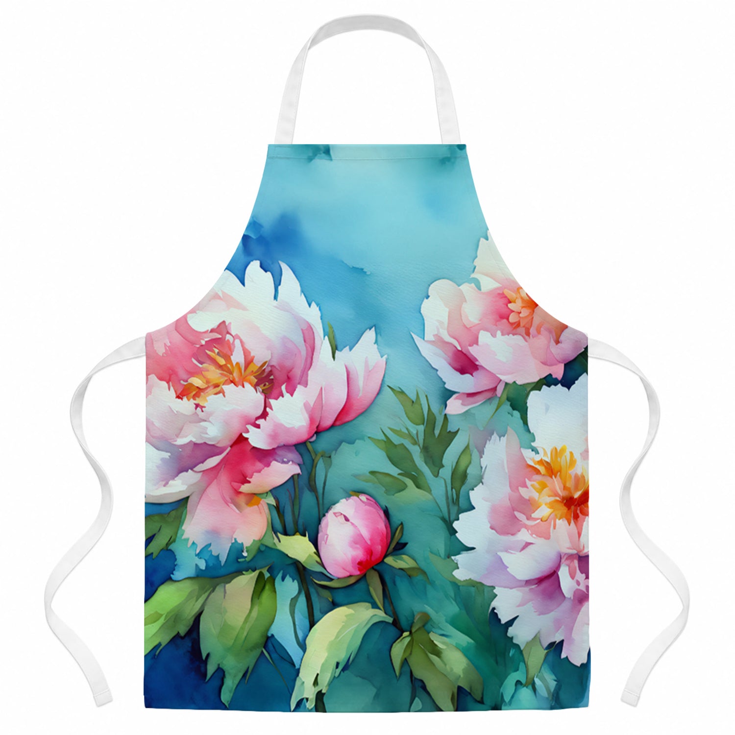 Peonies in Watercolor Apron Cooking Kitchen Server Baking Crafts Gardening for Adult Women Men, Unisex, Large, Multicolor