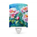 Peonies in Watercolor Ceramic Night Light Compact, UL-Certified, Ideal for Bedroom, Bathroom, Nursery, Hallway, Kitchen, 6x4x3, Multicolor