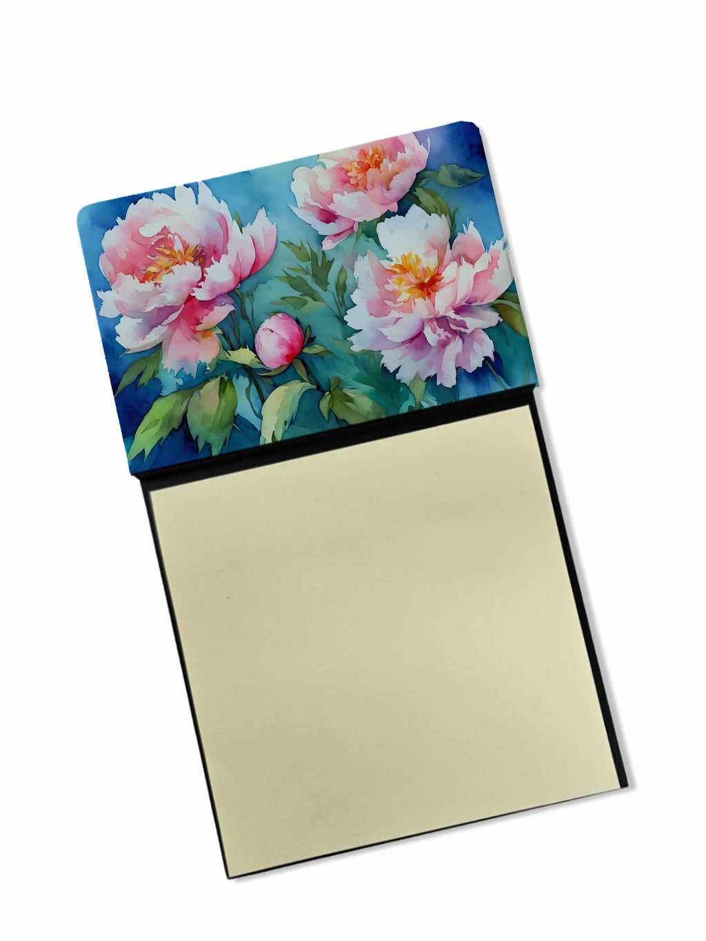 Peonies in Watercolor Watercolor Sticky Note Holder Refillable Dispenser Desk Accessory 3x3 Pad Gift