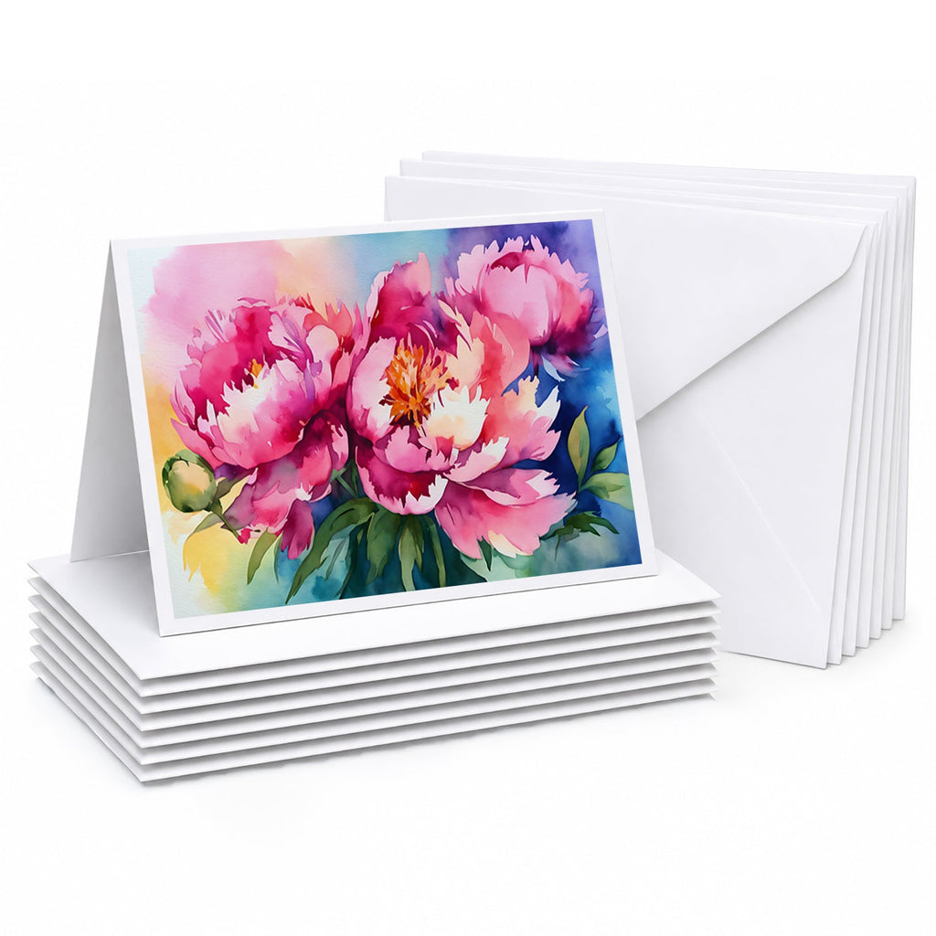 Peonies in Watercolor Greeting Cards Pack of 8 Blank Cards with Envelopes Whimsical A7 Size 5x7