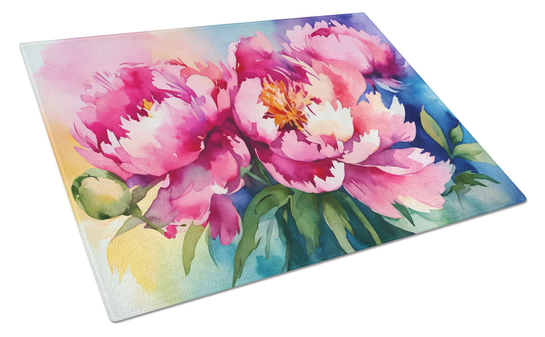 Peonies in Watercolor Cutting Board Tempered Glass Kitchen Cutting Surface, Heat Resistant Chopping, Non-Slip Feet, Food Prep & Serving