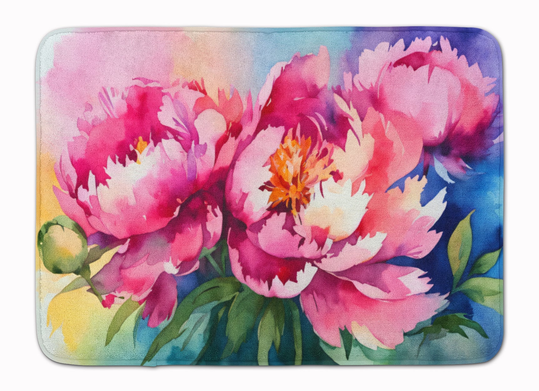 Peonies in Watercolor Memory Foam Kitchen Mat Machine Washable Anti-Fatigue Cushion Comfort Bath or Kitchen Rug