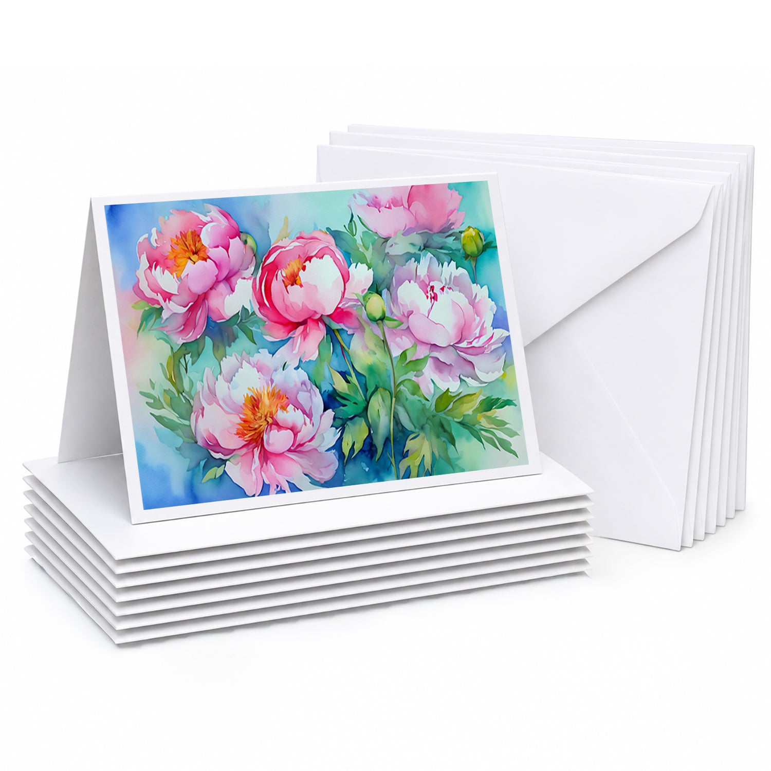 Peonies in Watercolor Greeting Cards Pack of 8 Blank Cards with Envelopes Whimsical A7 Size 5x7