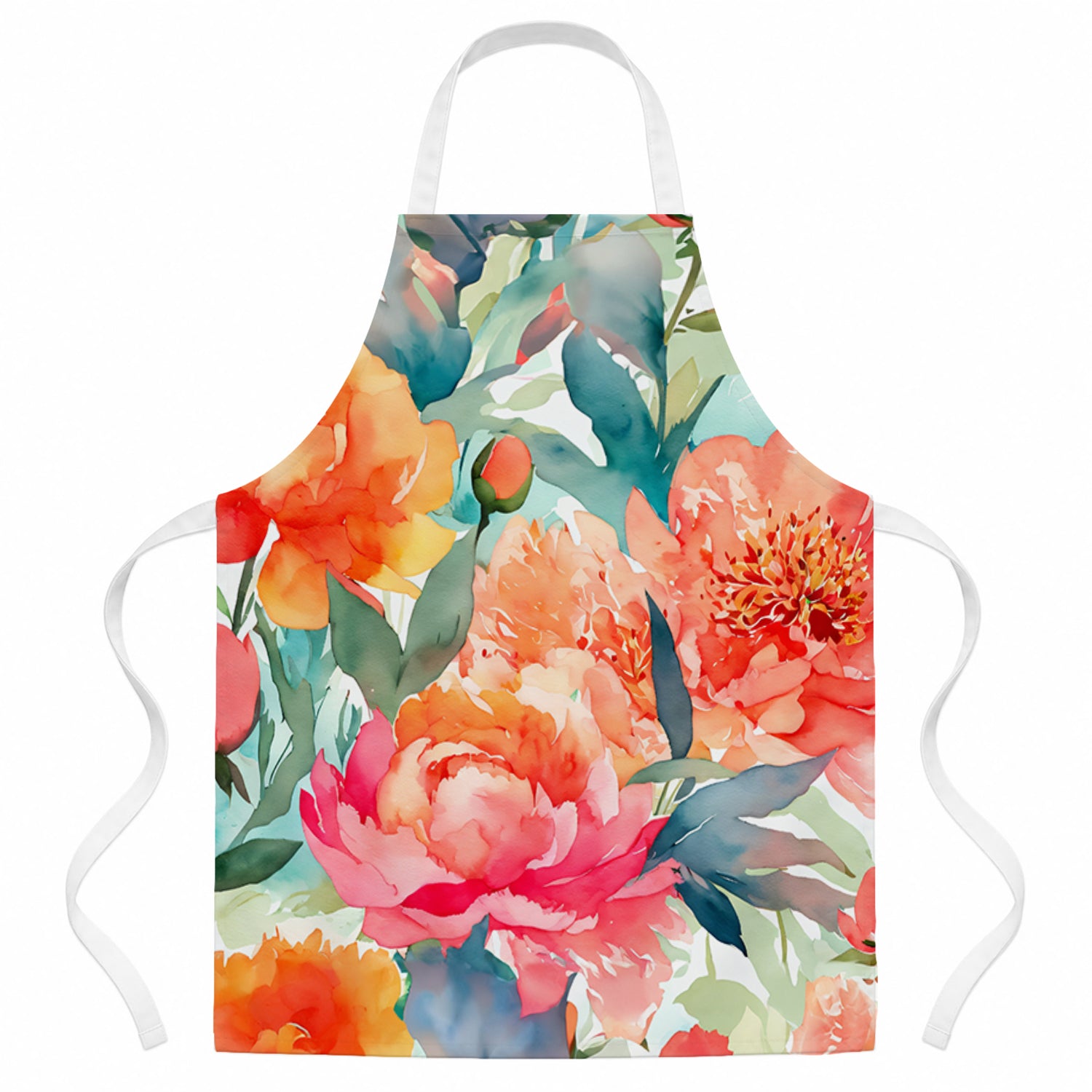 Peonies in Watercolor Apron Cooking Kitchen Server Baking Crafts Gardening for Adult Women Men, Unisex, Large, Multicolor