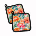Peonies in Watercolor Pot Holder Set of 2 Heat Resistant Quilted Hot Pads 7.5 x 7.5 Inch, Insulated Kitchen Trivets for Cooking & Baking