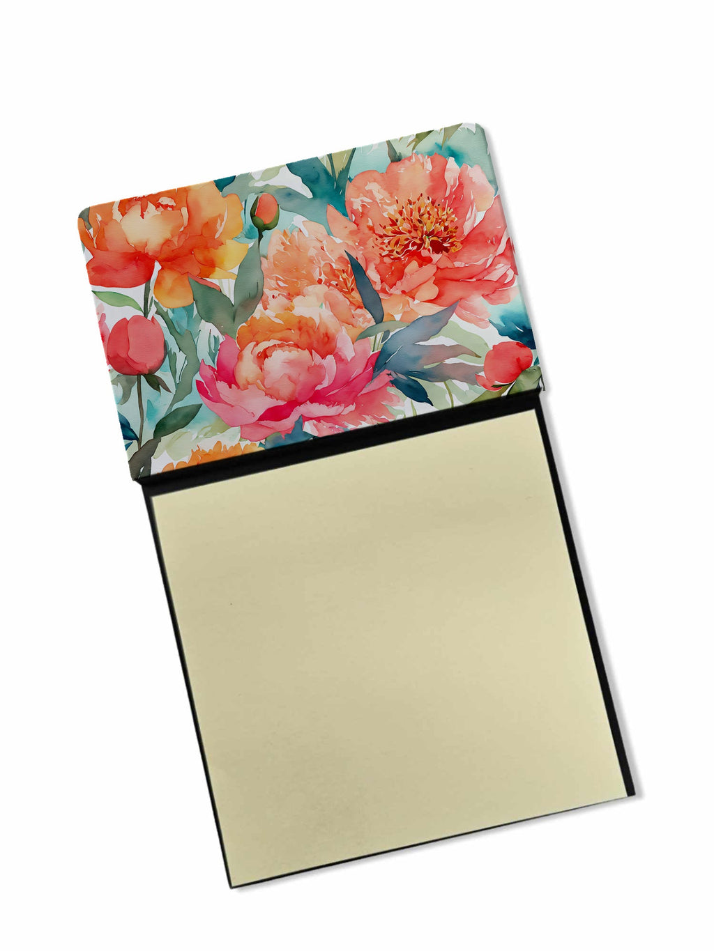 Peonies in Watercolor Watercolor Sticky Note Holder Refillable Dispenser Desk Accessory 3x3 Pad Gift