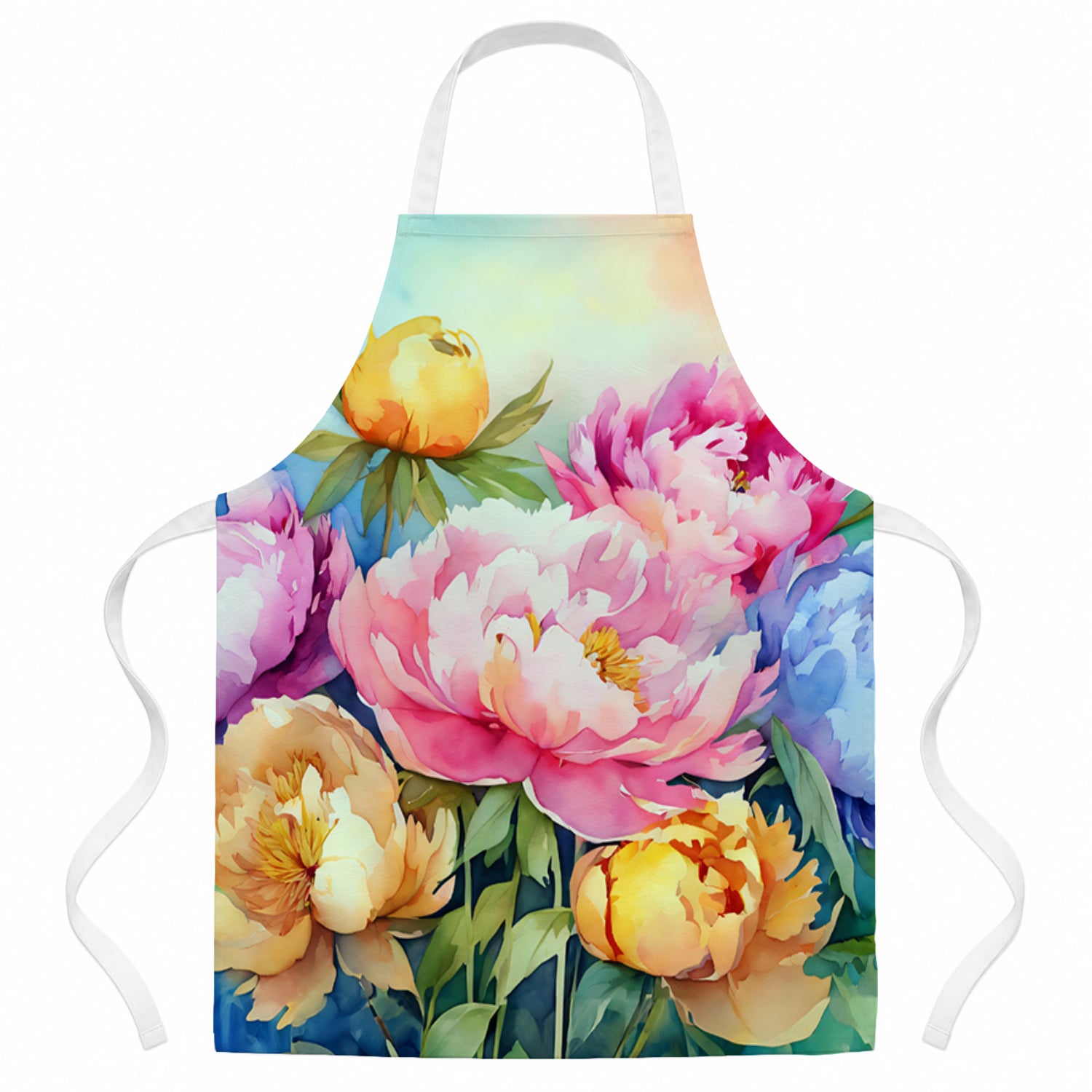 Peonies in Watercolor Apron Cooking Kitchen Server Baking Crafts Gardening for Adult Women Men, Unisex, Large, Multicolor