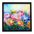 Peonies in Watercolor Framed Metal Print Bathroom, Kitchen, Office, Home Decor Wall Art Ready to Hang, Square, 8X8