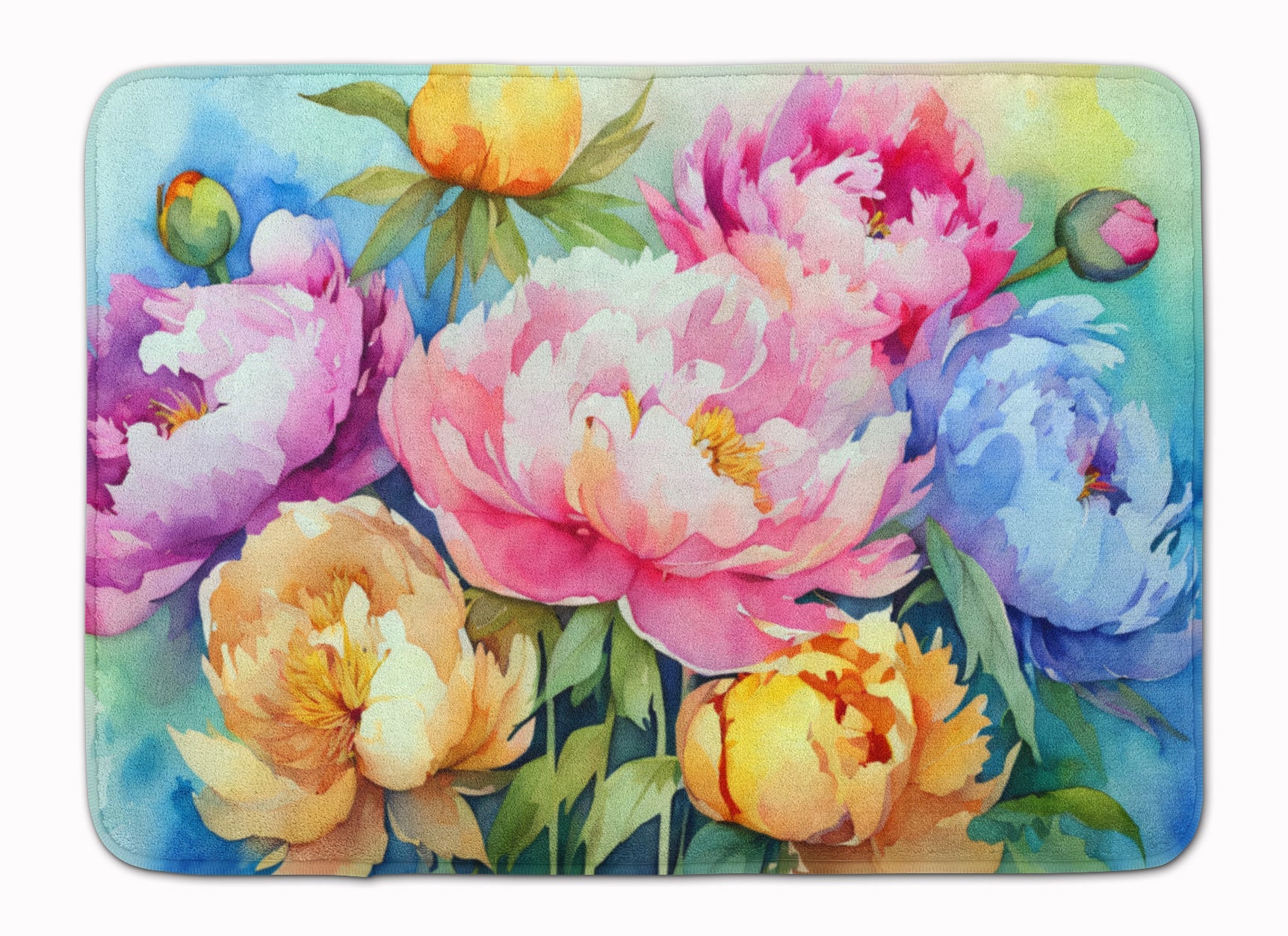 Peonies in Watercolor Memory Foam Kitchen Mat Machine Washable Anti-Fatigue Cushion Comfort Bath or Kitchen Rug