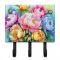 Peonies in Watercolor Leash or Key Holder Wall Hooks, Coat Rack Wall Mount, for Hanging Keys, Towels, Aprons, Leashes
