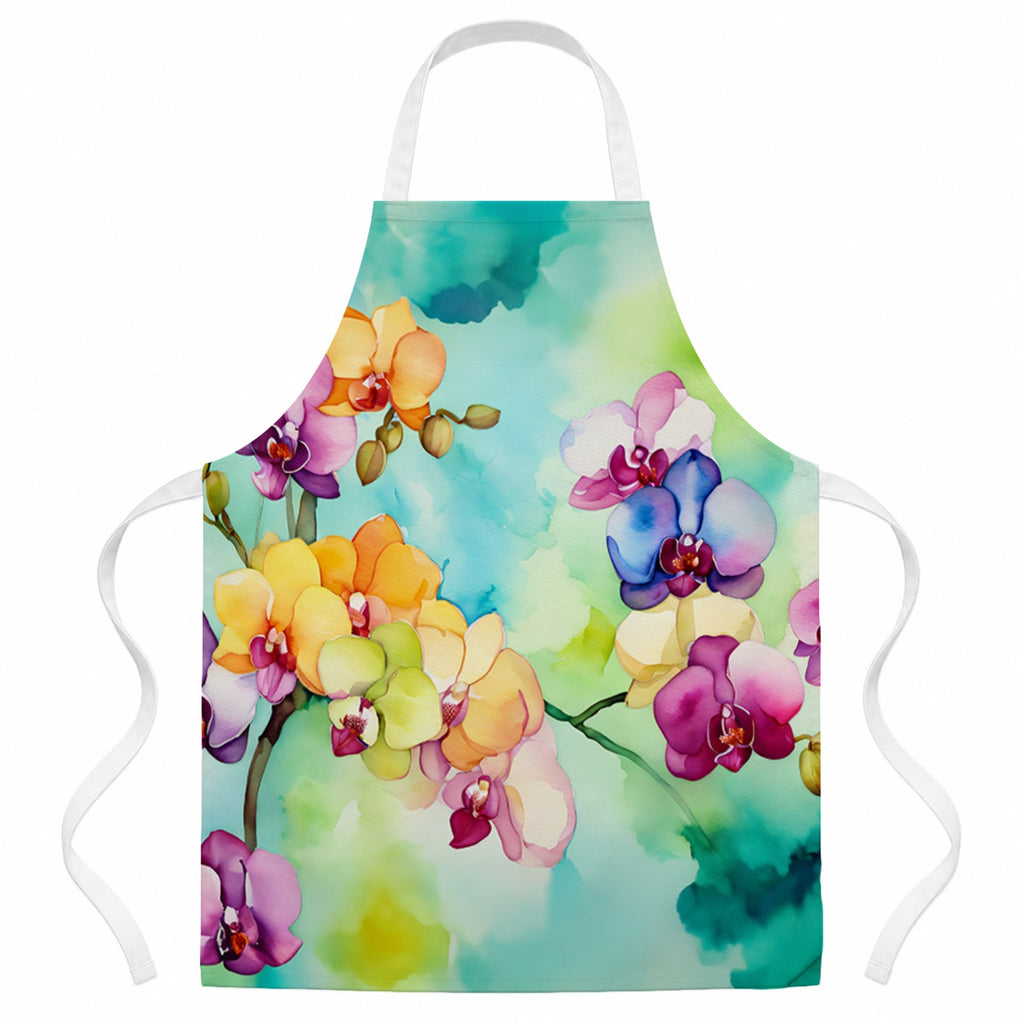 Orchids in Watercolor Apron Cooking Kitchen Server Baking Crafts Gardening for Adult Women Men, Unisex, Large, Multicolor