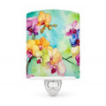 Orchids in Watercolor Ceramic Night Light Compact, UL-Certified, Ideal for Bedroom, Bathroom, Nursery, Hallway, Kitchen, 6x4x3, Multicolor