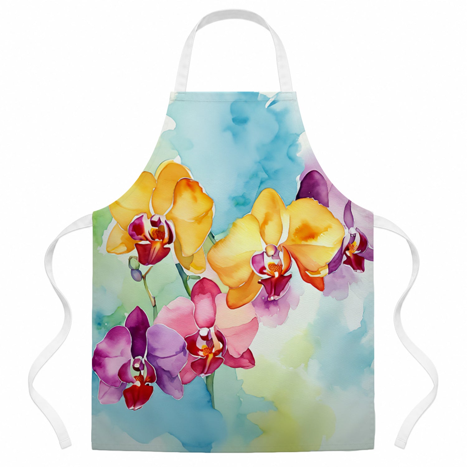 Orchids in Watercolor Apron Cooking Kitchen Server Baking Crafts Gardening for Adult Women Men, Unisex, Large, Multicolor