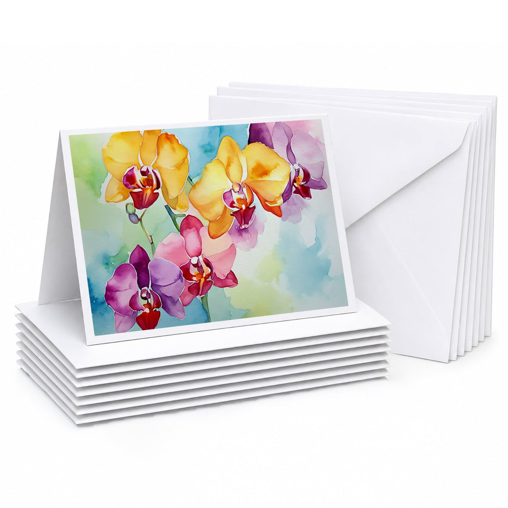 Orchids in Watercolor Greeting Cards Pack of 8 Blank Cards with Envelopes Whimsical A7 Size 5x7